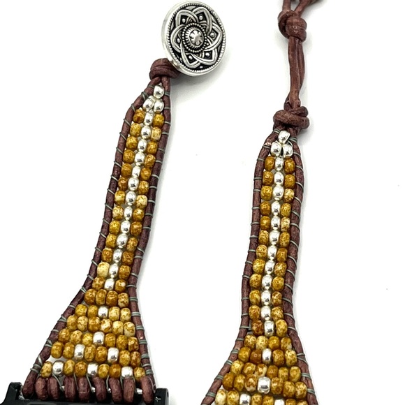 HAND CRAFTED Brown Beaded Leather Apple Watch Strap - Picture 5 of 6